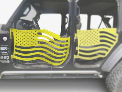 Steinjager Premium American Flag Front Trail Doors; Neon Yellow (18-25 Jeep Wrangler JL)