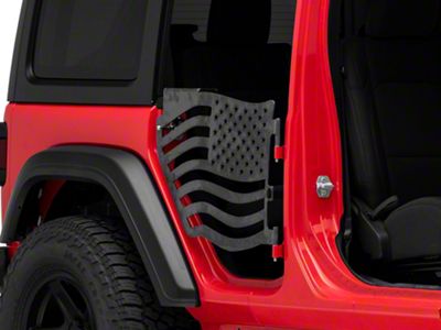 Steinjager Premium American Flag Rear Trail Doors; Bare Metal (18-25 Jeep Wrangler JL 4-Door)