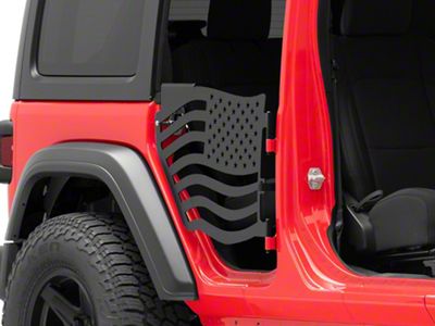 Steinjager Premium American Flag Rear Trail Doors; Black (18-25 Jeep Wrangler JL 4-Door)