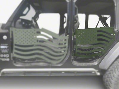 Steinjager Premium American Flag Rear Trail Doors; Locas Green (18-25 Jeep Wrangler JL 4-Door)