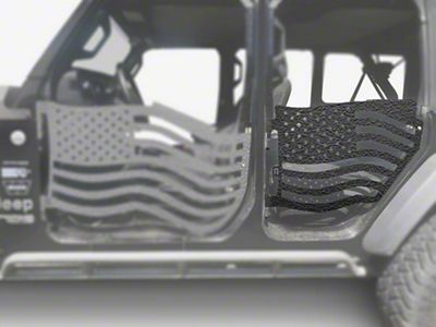 Steinjager Premium American Flag Rear Trail Doors; Texturized Black (18-25 Jeep Wrangler JL 4-Door)
