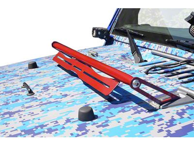 Steinjager LED Light Bar Hood Hinge Mounting Brackets; Red Baron (07-18 Jeep Wrangler JK)