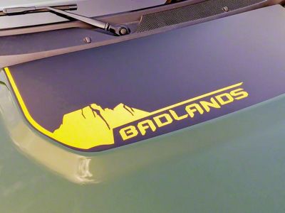 StickerFab Badlands South Dakota Stealth Hood Overlay; Matte Black with Orange Overlay (21-25 Bronco, Excluding Raptor)