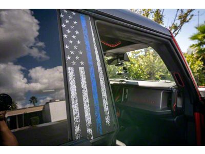 StickerFab Printed Series American Flag Pillar Protection Kit; Thin Blue Line (21-25 Bronco 4-Door)