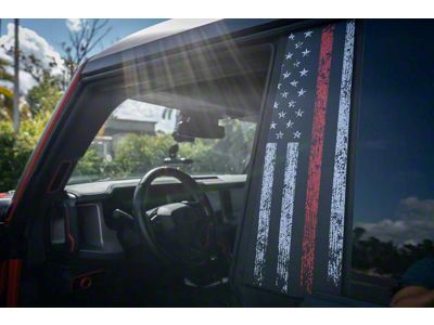 StickerFab Printed Series American Flag Pillar Protection Kit; Thin Red Line (21-25 Bronco 4-Door)