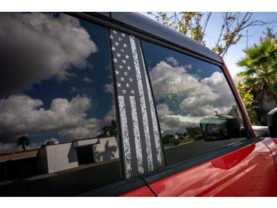 StickerFab Printed Series American Flag Pillar Protection Kit; Black and White (21-25 Bronco 4-Door)