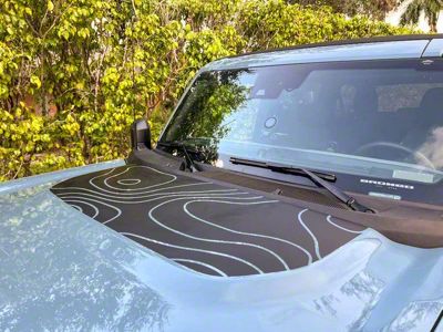 StickerFab Topographic Map Hood Overlay; Gloss Black (21-25 Bronco, Excluding Raptor)