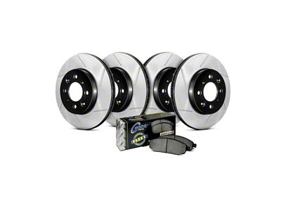 StopTech Truck Axle Slotted 6-Lug Brake Rotor and Pad Kit; Front and Rear (03-09 4Runner w/ 13.30-Inch Front Rotors)