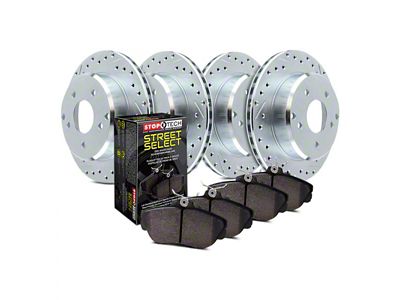 StopTech Sport Axle Drilled and Slotted 6-Lug Brake Rotor and Pad Kit; Front and Rear (05-25 V6 Frontier)