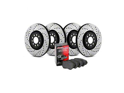 StopTech Street Axle Drilled and Slotted 6-Lug Brake Rotor and Pad Kit; Front and Rear (05-25 V6 Frontier)