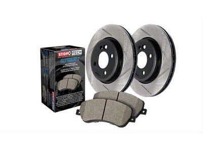 StopTech Street Axle Drilled and Slotted Brake Rotor and Pad Kit; Front and Rear (03-06 Jeep Wrangler TJ)