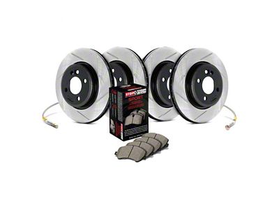 StopTech Sport Axle Slotted 6-Lug Brake Rotor and Pad Kit; Front and Rear (05-23 Tacoma)