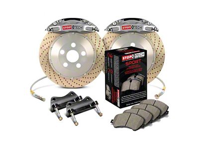 StopTech ST-40 Trophy Sport Drilled Coated 2-Piece Front Big Brake Kit with 355x32mm Rotors; Silver Calipers (05-23 6-Lug Tacoma)
