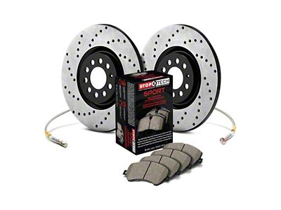 StopTech Sport Axle Drilled 6-Lug Brake Rotor, Pad and Brake Line Kit; Rear (04-15 Titan)