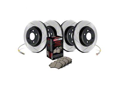 StopTech Sport Axle Slotted 5-Lug Brake Rotor and Pad Kit; Front and Rear (07-21 Tundra)