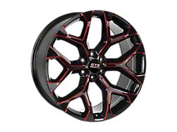 STR Racing STR701 Gloss Black Milled Red 6-Lug Wheel; 22x9; 27mm Offset (04-15 Titan)