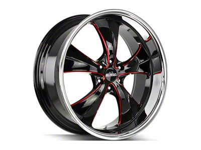 Strada Old Skool Gloss Black Candy Red Milled with Stainless Steel Lip 6-Lug Wheel; 24x10; 24mm Offset (05-15 Tacoma)
