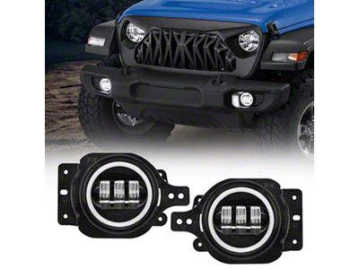 Suparee 4-Inch LED Fog Lights with White Halo DRL (20-25 Jeep Gladiator JT Rubicon w/ Factory Steel Bumper)