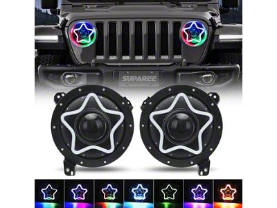 Suparee 9-Inch LED Headlights with RGB Star Halo; Black Housing; Clear Lens (20-25 Jeep Gladiator JT)