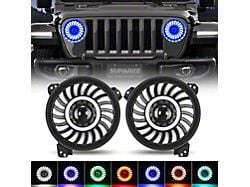 Suparee 9-Inch Turbine Style RGBW LED Headlights; Black Housing; Clear Lens (20-25 Jeep Gladiator JT)