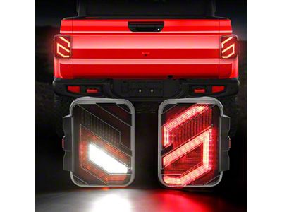 Suparee S-Shaped LED Tail Lights; Black Housing; Smoked Lens (20-25 Jeep Gladiator JT w/ Factory Halogen Tail Lights)