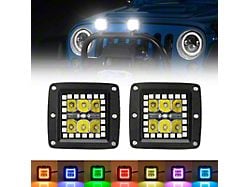 Suparee 3-Inch Square LED Pod Lights with RGB Halo; Spot/Flood Combo (Universal; Some Adaptation May Be Required)