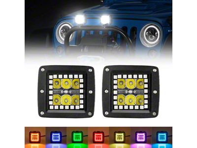 Suparee 3-Inch Square LED Pod Lights with RGB Halo; Spot/Flood Combo (Universal; Some Adaptation May Be Required)