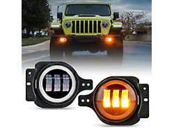 Suparee 4-Inch LED Fog Lights with White Halo DRL; Amber (18-25 Jeep Wrangler JL)