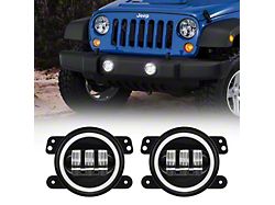 Suparee 4-Inch LED Fog Lights with White Halo DRL (07-18 Jeep Wrangler JK)
