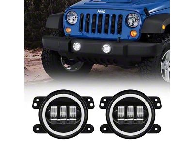 Suparee 4-Inch LED Fog Lights with White Halo DRL (07-18 Jeep Wrangler JK)