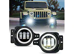Suparee 4-Inch LED Fog Lights with White Halo DRL; White (18-25 Jeep Wrangler JL)