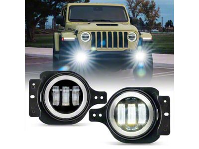 Suparee 4-Inch LED Fog Lights with White Halo DRL; White (18-25 Jeep Wrangler JL)