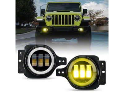 Suparee 4-Inch LED Fog Lights with White Halo DRL; Yellow (18-25 Jeep Wrangler JL)