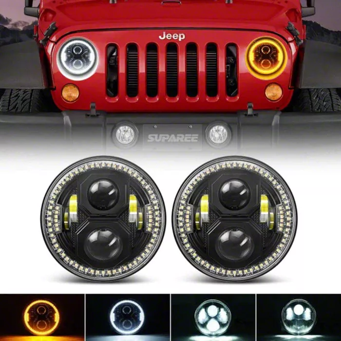 Suparee Jeep Wrangler 7-Inch Halo Headlights with Amber Turn