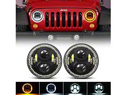 Suparee 7-Inch Halo Headlights with Amber Turn Signals; Black Housing; Clear Lens (76-86 Jeep CJ7; 97-18 Jeep Wrangler TJ & JK)