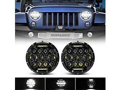 Suparee 7-Inch LED Headlights with DRL; Black Housing; Clear Lens (76-86 Jeep CJ7; 97-18 Jeep Wrangler TJ & JK)