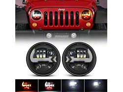 Suparee 7-Inch LED Headlights with DRL, Turn Signal and Red Mood Lights; Black Housing; Clear Lens (76-86 Jeep CJ7; 97-18 Jeep Wrangler TJ & JK)