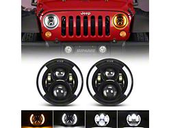 Suparee 7-Inch LED Headlights with White/Amber Dual Halo; Black Housing; Clear Lens (76-86 Jeep CJ7; 97-18 Jeep Wrangler TJ & JK)