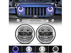 Suparee 7-Inch LED Headlights with White DRL and Blue Halo; Chrome Housing; Clear Lens (76-86 Jeep CJ7; 97-18 Jeep Wrangler TJ & JK)