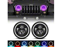 Suparee 7-Inch RGB Halo LED Headlights with Bluetooth Remote; Black Housing; Clera Lens (76-86 Jeep CJ7; 97-18 Jeep Wrangler TJ & JK)