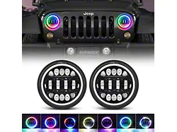 Suparee 7-Inch RGBW Halo LED Headlights with Amber Turn Signals; Black Housing; Clear Lens (76-86 Jeep CJ7; 97-18 Jeep Wrangler TJ & JK)