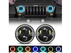 Suparee 7-Inch RGBW Halo LED Headlights with Remote and APP Control; Black Housing; Clear Lens (76-86 Jeep CJ7; 97-18 Jeep Wrangler TJ & JK)
