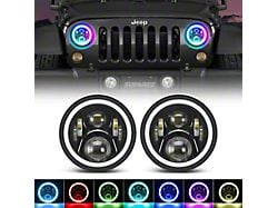 Suparee 7-Inch RGBW LED Headlights with Turn Signal Halos; Black Housing; Clear Lens (76-86 Jeep CJ7; 97-18 Jeep Wrangler TJ & JK)