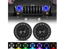 Suparee 7-Inch RGBW LED Headlights with Z-Cutoff Focus Beam; Black Housing; Clear Lens (76-86 Jeep CJ7; 97-18 Jeep Wrangler TJ & JK)