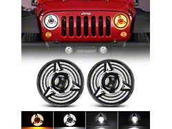 Suparee 7-Inch Triple Halo LED Headlights with DRL Turn Signals; Black Housing; Clear Lens (76-86 Jeep CJ7; 97-18 Jeep Wrangler TJ & JK)