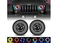 Suparee 7-Inch Turbine Style RGB LED Headlights; Black Housing; Clear Lens (76-86 Jeep CJ7; 97-18 Jeep Wrangler TJ & JK)
