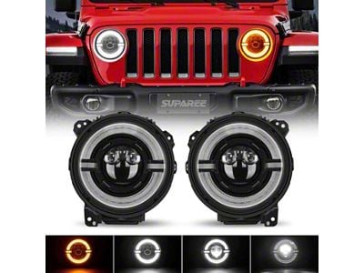 Suparee 9-Inch Crystal Series LED Headlight with Dual Halo; Black Housing; Clear Lens (18-25 Jeep Wrangler JL)