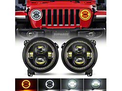 Suparee 9-Inch Halo Headlights with Amber Turn Signals; Black Housing; Clear Lens (18-25 Jeep Wrangler JL)