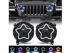 Suparee 9-Inch LED Headlights with RGB Star Halo; Black Housing; Clear Lens (18-25 Jeep Wrangler JL)