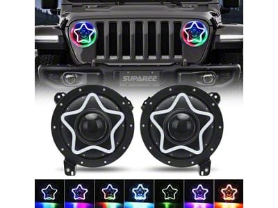 Suparee 9-Inch LED Headlights with RGB Star Halo; Black Housing; Clear Lens (18-25 Jeep Wrangler JL)
